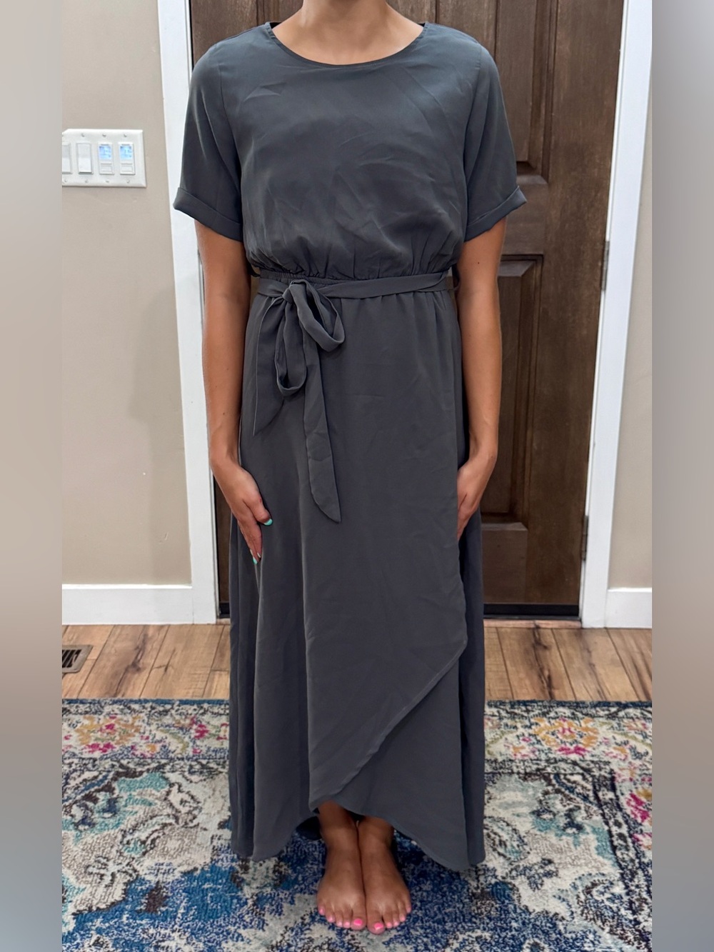 Roolee Charcoal Tie-Waist Maxi Dress